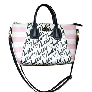 Luv Betsey by Betsey Johnson Pink and Black Striped Handbag with Crossbody Strap